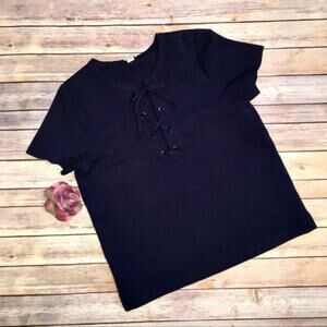 J Crew Factory Navy Lace Up Short Sleeve Tee M